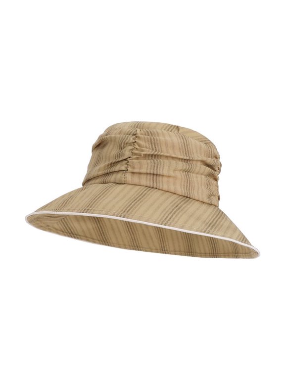 Women’s Wide Brim Striped Fisherman Hat, Japanese Pleated Summer Sun Hat, Lightweight Face Slimming Travel Hat