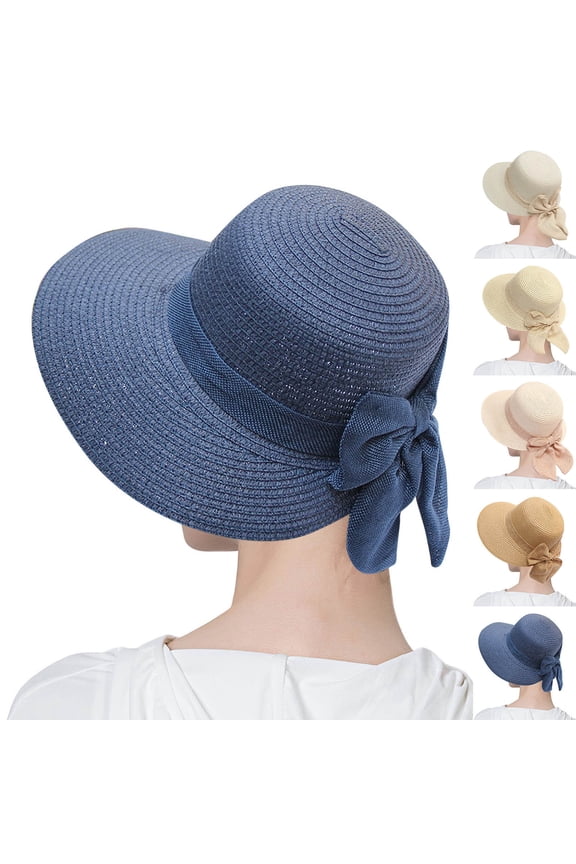 Women's Wide Brim Sun Hat with Bow, Foldable Beach Hat for Women, UPF 50+ Sun Protection Hat for Vacation, Travel, and Outdoor Summer Activities, Casual Elegant Sun Hat-Beige
