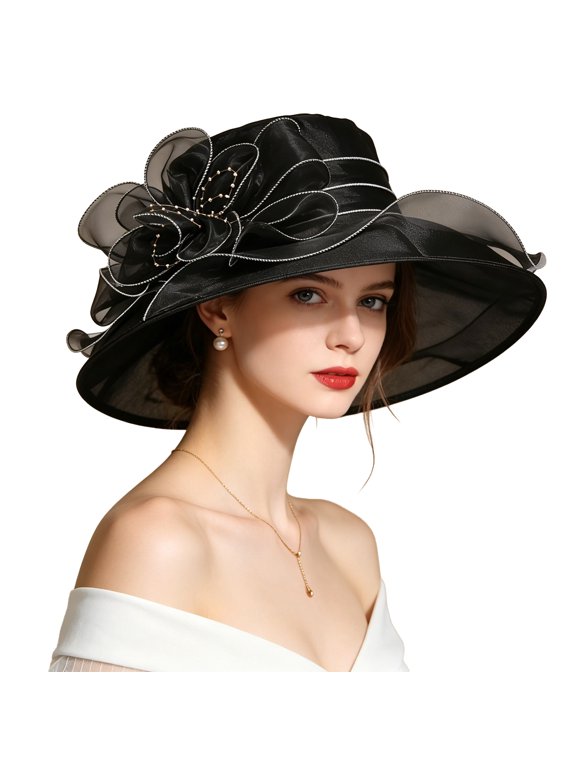 Women's Wide Brim Sun Hat, Organza Kentucky Derby Hat for Women, UV Protection Foldable Floppy Beach Hat, Elegant Mesh Church Hat for Wedding, Tea Party, Summer