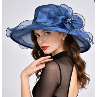 Women's Wide Brim Sun Hat, Organza Kentucky Derby Hat for Women, UV Protection Foldable Floppy Beach Hat, Elegant Mesh Church Hat for Wedding, Tea Party, Summer