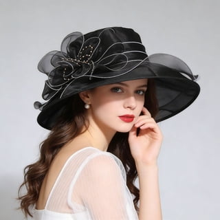 Women's Wide Brim Sun Hat, Organza Kentucky Derby Hat for Women, UV Protection Foldable Floppy Beach Hat, Elegant Mesh Church Hat for Wedding, Tea Party, Summer