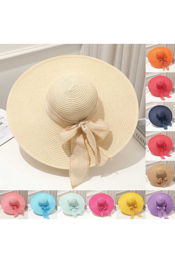 Women's Wide Brim Sun Hat, Straw Style Beach Hat with Bow, UPF Sun Protection Floppy Hat for Women, Summer Outdoor Sun Hat for Beach, Travel, and Garden Party-Dark Blue