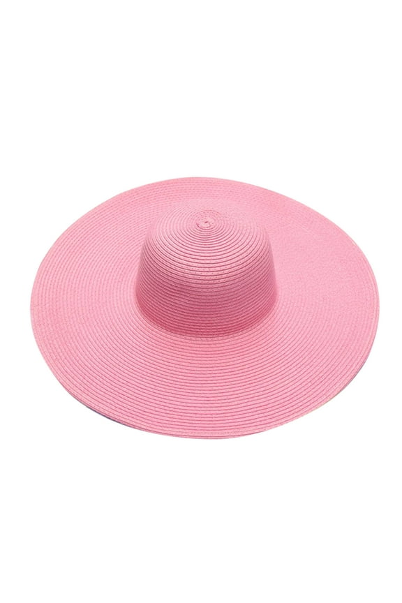 Women's Wide Brim Sun Hat, Straw Style Beach Hat for Summer, Sun Protection Floppy Hat for Travel and Vacations, Lightweight Casual Hat for Spring and Summer - Pink