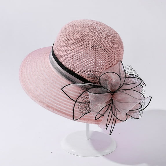 Women's Wide Brim Sun Hat - Summer Church Wedding Tea Party Bridal Hat with Bow Under 5$, Yubnlvae Women Hat Bridal Wedding Church Tea Wide Brim Summer Sun Cap , Pink, One Size