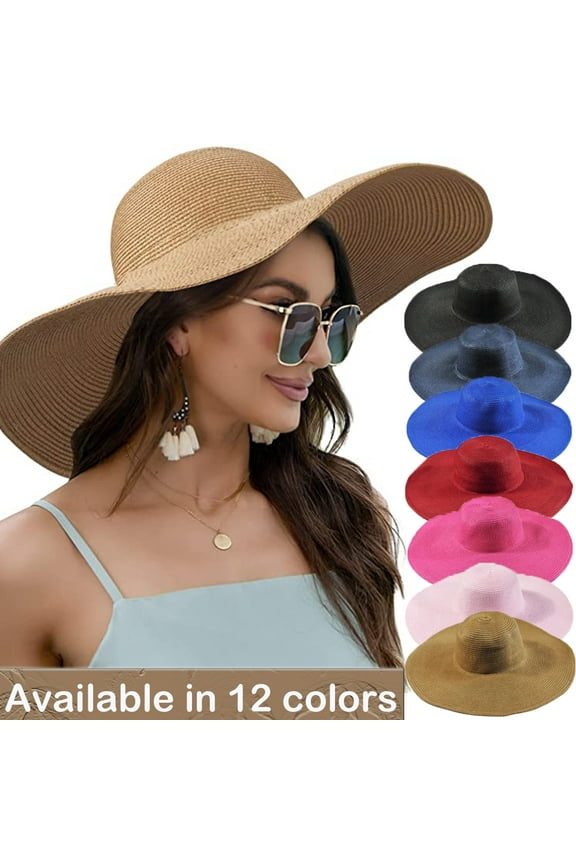 Women's Wide Brim Sun Hat - Sun Protection Floppy Straw Hat Summer Beach Hat