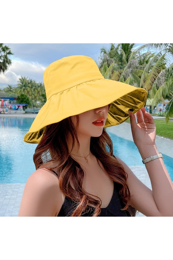 Women's Wide Brim Sun Hat - UPF 50+ UV Protection Foldable Beach Bucket Cap for Travel, Fishing & Outdoor Activities-Yellow