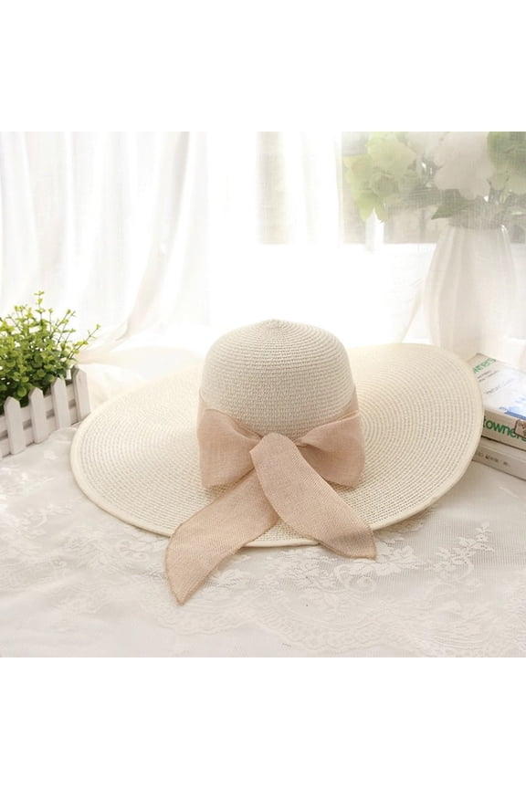 Women's Wide Brim Sun Hat with Large Bow,Extra Large Woven Straw or Fabric Brim,Maximum UV Protection for Beach Days,Weddings and Outdoor Events A