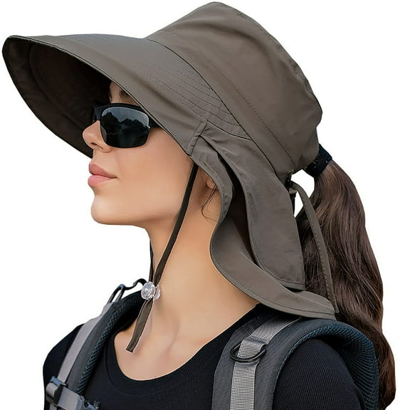 Women's Wide Brim Sun Hat with Neck Flap, UPF 50  Hiking Hunting Fishing Hat（Army Green）