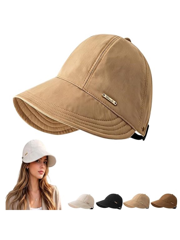 Women’s Wide Brim Sun Hat with Ponytail Opening, Adjustable Sun Visor Hat for Beach, Gardening, Hiking, Fishing and Travel