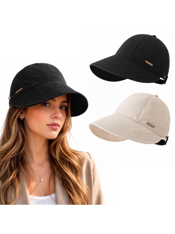 Women's Wide Brim Sun Visor Hat, Adjustable Open Top UV Protection Cap for Ponytail, Lightweight Outdoor Hat for Golf Beach Hiking