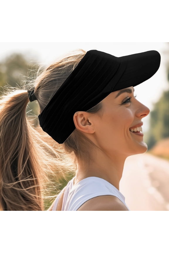 Women's Wide Brim Sun Visor Hat, Pleated Headband Visor, No Headache UV Protection Sport Visor, Breathable Summer Visor for Running, Tennis, Golf