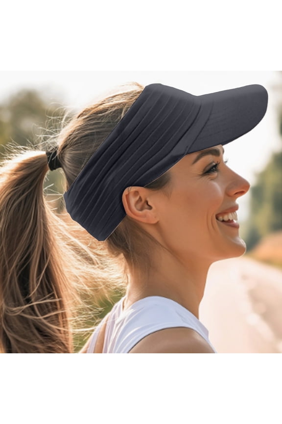 Women's Wide Brim Sun Visor Hat, Pleated Headband Visor, No Headache UV Protection Sport Visor, Breathable Summer Visor for Running, Tennis, Golf