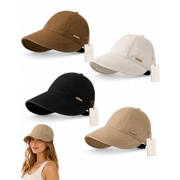 Women's Wide Brim Sun Visor Hat UPF 50 Open Top UV Protection Adjustable Cap for Ponytails Golf Beach