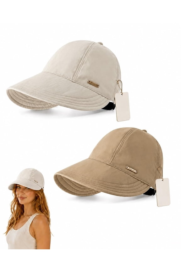 Women's Wide Brim Sun Visor Hat UPF 50+ Open Top UV Protection Adjustable Cap for Ponytails Golf Beach