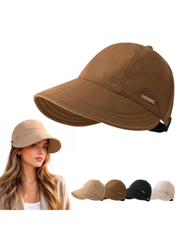 Women's Wide Brim Sun Visor Hat, UPF 50+ Sun Hat UV Protection Adjustable Cap Packable Sun Cap for Ponytails Golf Beach