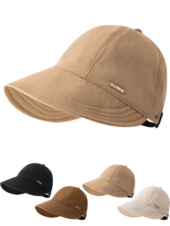 Women's Wide Brim Sun Visor Hat, Women UPF 50+ Sun Hat Ponytail Hole, Wide Brim UV Protection Lightweight Polyester Cap with Adjustable Strap for Beach Hiking Golf Outdoor