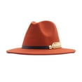 thumbnail image 1 of Women's Wide Brim Wool Fedora Hat Classic Floppy Design with Belt Buckle,Orange,One Size,Dailypoc, 1 of 2