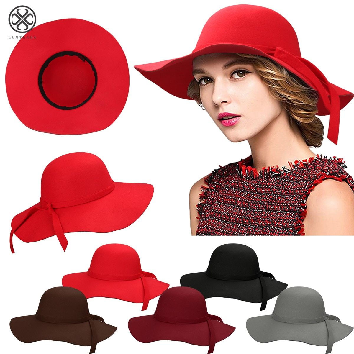 Women-s-Wide-Brim-Wool-Ribbon-  display picture 2