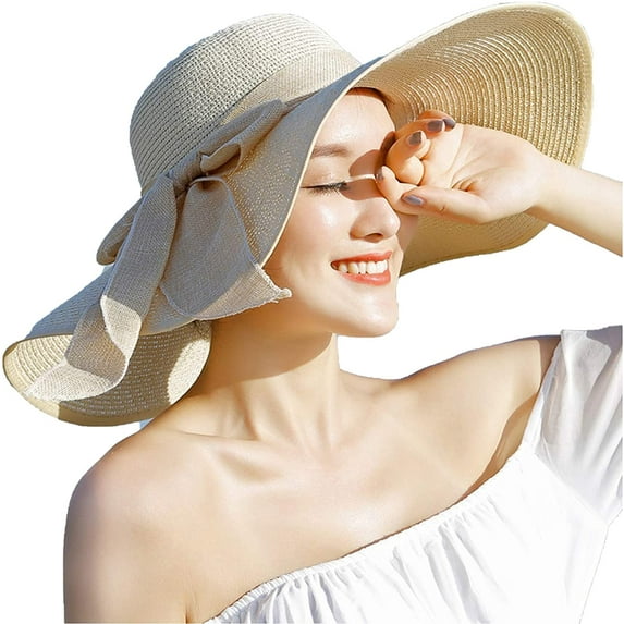 Women's Wide Brim hat Sun Protection Straw Hat Floppy Foldable roll up hat Summer UV Protection Beach Hats UPF 50+