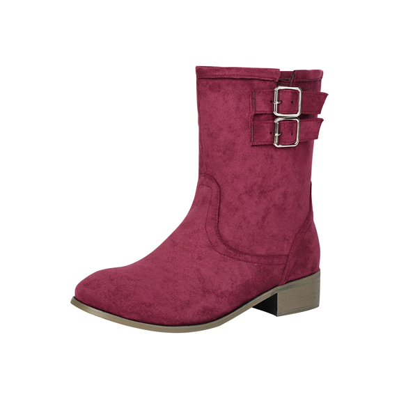 Women's Wide Calf Bπππ‘π Round Toe Chunππ Booties Casual Lπw Block Heel Boot Cozy Pull On Ankle Booties with Buckle Strap Detail, Fashion Fall Winter Ladies Shoes for Outdoor
