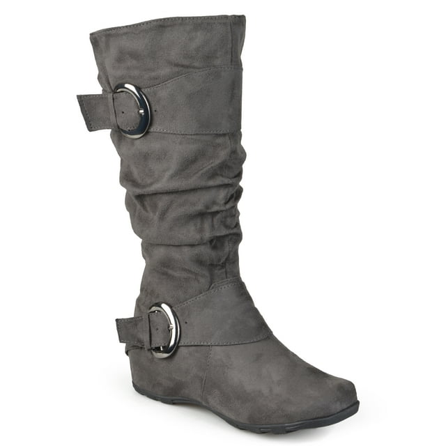 Women's Wide-Calf Buckle Knee-High Slouch Microsuede Boot