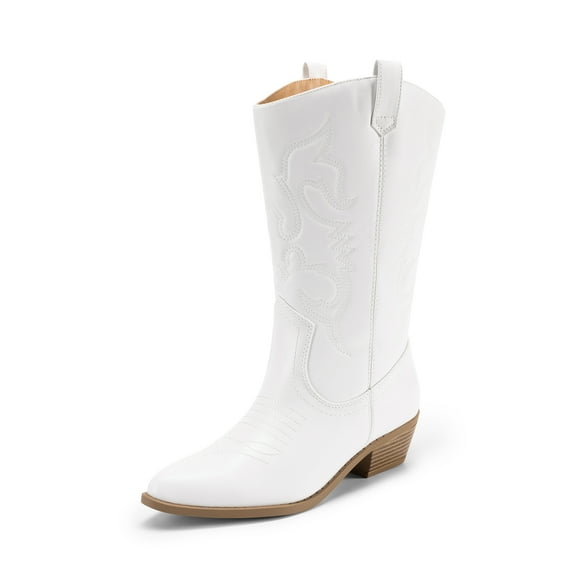 Women's Wide Calf Cowboy Boots Mid Calf Western Cowgirl Boots Pull On Comfortable Riding Boots