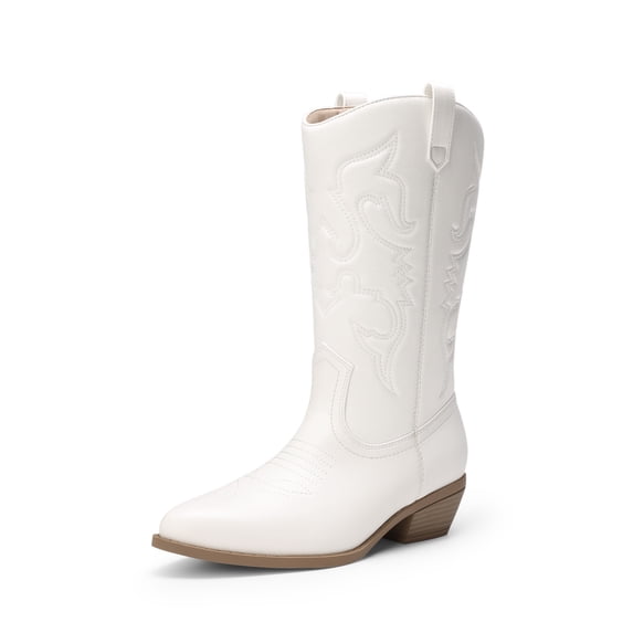 DREAM PAIRS Women's Mid-Calf Western Cowboy Boots Classic Embroidered Cowgirl Boots Wide Width