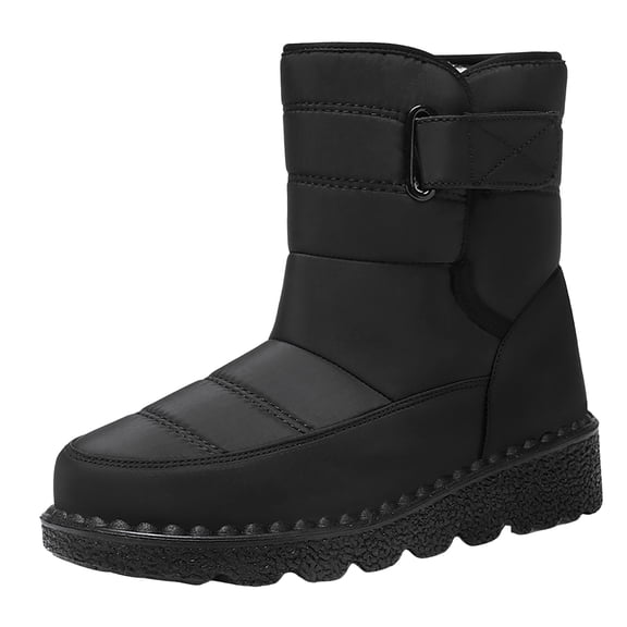 Women's Wide Calf Platform Snow Boots Slip On Waterproof Mid Calf Winter Booties Fleece Lined Warm Hiking Boots Black Size 9.5