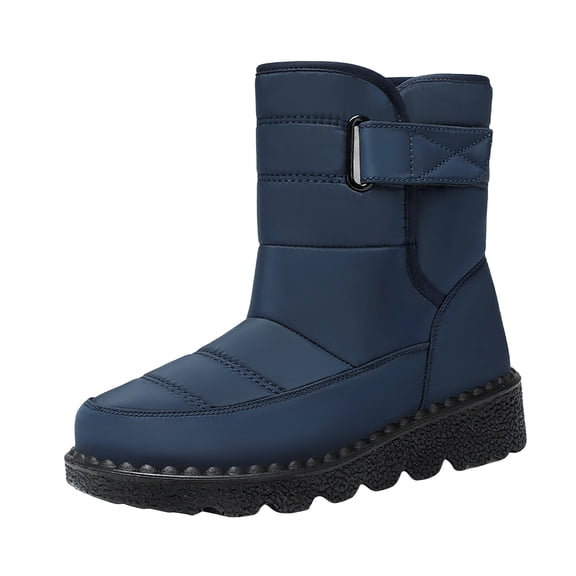 Women's Wide Calf Platform Snow Boots Slip On Waterproof Mid Calf Winter Booties Fleece Lined Warm Hiking Boots Blue Size 7