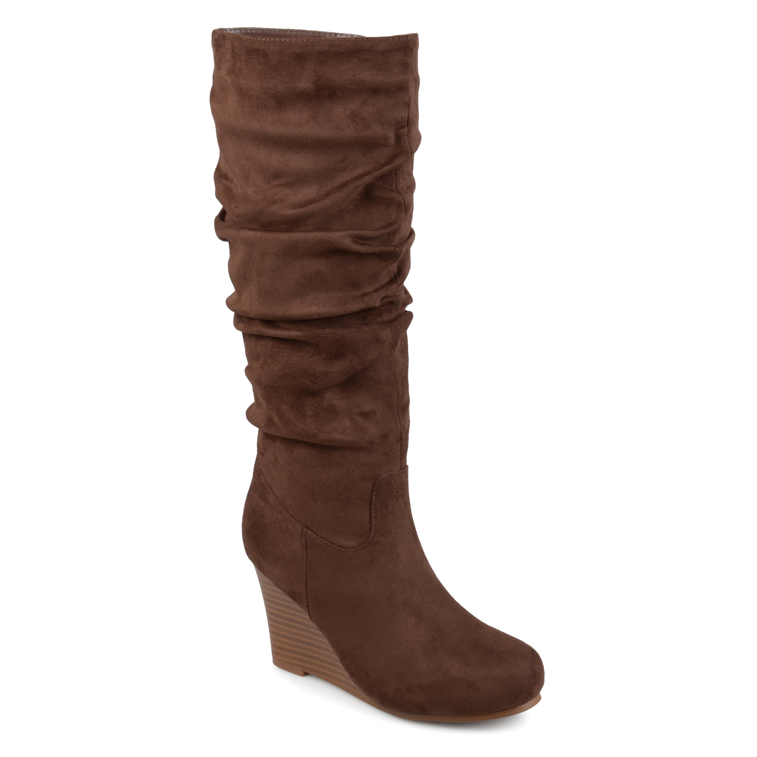 Women's Wide Calf Slouchy Faux Suede Mid-calf Wedge Boots