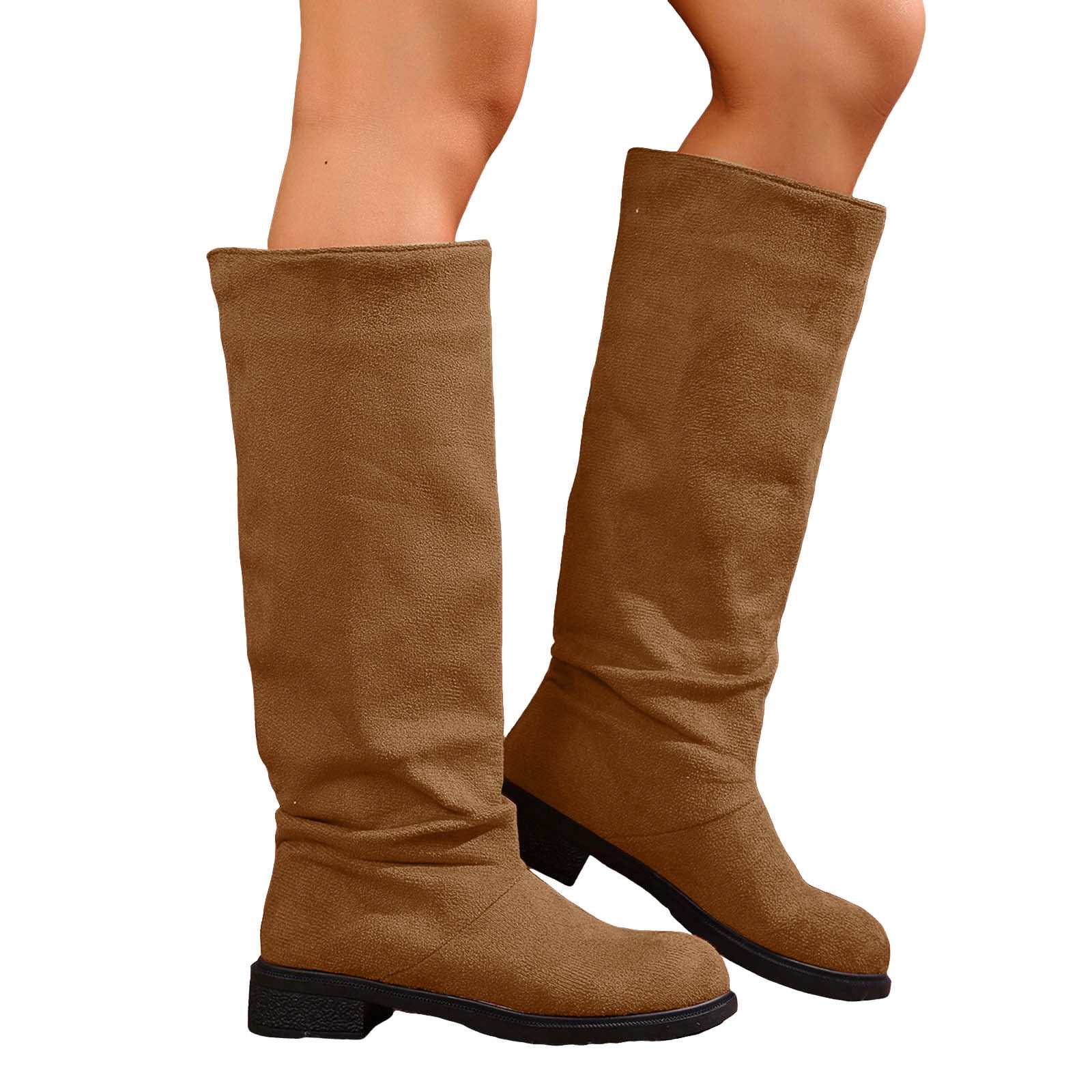 Slouch Riding Boots Women's Wide Calf Suede Slouchy Knee High Boots Vintage Block Low Heel ...
