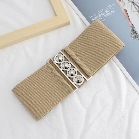 Women's Wide Elastic Waist Cincher Belt, Decorative Trim Tummy Control Waist Trainer for Body Shaping, Postpartum, and Fashion Outfits, Adjustable Slimming Belt-Beige