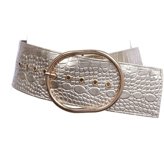 Women's Wide Faux Alligator or Snake Print Oval Sash Belt