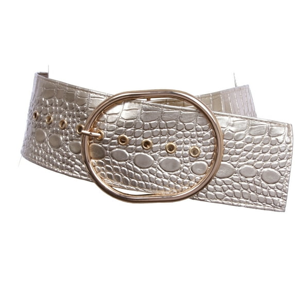 Women's Wide Faux Alligator or Snake Print Oval Sash Belt