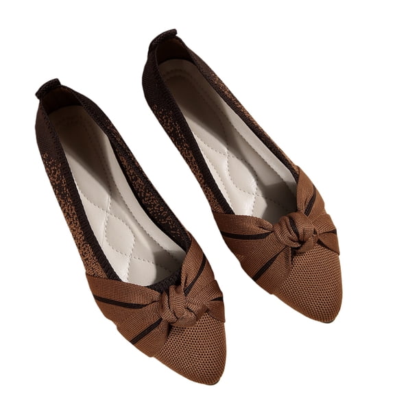 Women’s Wide Fit Breathable Knit Flats Slip On Shoes, Comfortable Low Heel Bow Detail Work Shoes, Lightweight Stretchy Loafers for Office Casual Daily Wear