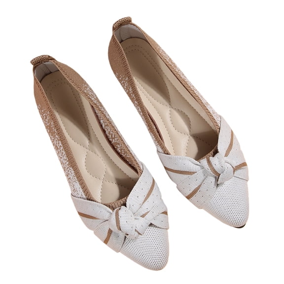 Women’s Wide Fit Breathable Knit Flats Slip On Shoes, Comfortable Low Heel Bow Detail Work Shoes, Lightweight Stretchy Loafers for Office Casual Daily Wear