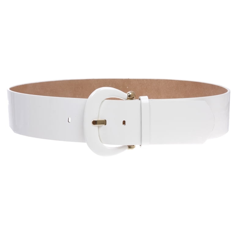 5395 Women\'s Wide High Waist Horseshoe Buckle Patent Leather Belt, White Maurice Patent Leather Belt - White – C&E Fashions main image 3