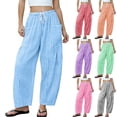 thumbnail image 1 of Women's Wide-Leg Ankle Pants Checkered Print Pant with Pockets Elastic Waistband and Drawstring Summer Beach Travel Vacation, 1 of 6