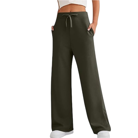 Women's Wide Leg Baggy Sweatpants Fleece Lined Sweat Pants Lounge Comfy Clothing Athletic Joggers with Pockets Dark Green S