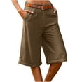 thumbnail image 1 of Women's Wide Leg Bermuda Shorts Knee Length Dressy Casual Capri Pants Comfy Lounge Beach Cropped Pants with Pockets, 1 of 5
