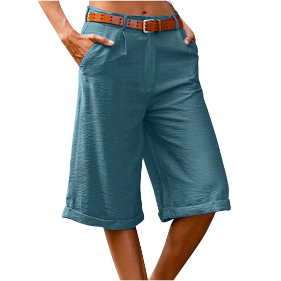 Women's Wide Leg Bermuda Shorts Knee Length Dressy Casual Capri Pants Comfy Lounge Beach Cropped Pants with Pockets