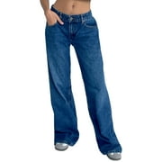FIACAFYO Women's Wide Leg Boyfriend Jeans Wide Straight Leg Denim Pants Low Rise Baggy Jeans Casual Loose Jeans