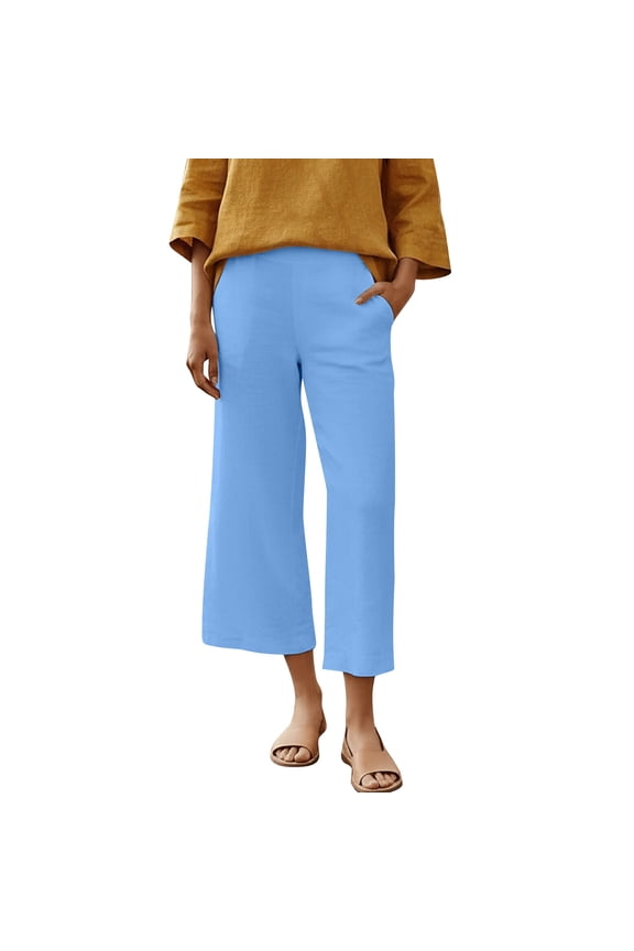 Women's Wide Leg Capri Pants Work Cropped Pants Casual Summer Flared Capris High Waisted Pull On Crop Palazzo