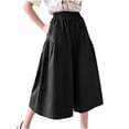 thumbnail image 1 of Women's Wide Leg Capris Fshion Elastic Waist Solid Pants with Pockets High Waist Casual Dress Crop Pants Loose Fit Trousers(Free Size,Black), 1 of 5
