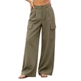 thumbnail image 1 of Women's Wide Leg Cargo Dress Pants High Rise Pleated Casual Suit Trousers Multi Pockets Work office Slacks with Pockets Fashion Bottoms Coffee, 1 of 6