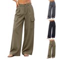 thumbnail image 1 of Women's Wide Leg Cargo Dress Pants High Rise Pleated Casual Suit Trousers Multi Pockets Work office Slacks with Pockets Fashion Bottoms Gray, 1 of 6