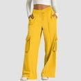 thumbnail image 1 of Women's Wide Leg Cargo Pants Adjustable Drawstring Waist Casual Lounge Trousers with Pockets Oversized Streetwear Comfort Fit Yellow S, 1 of 8