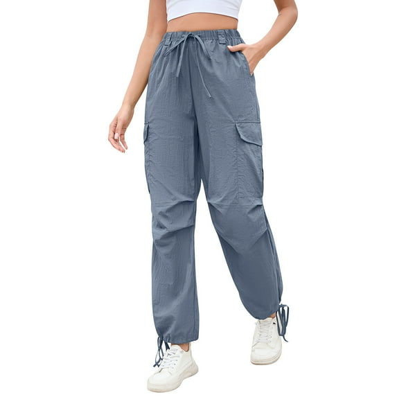 Women's Wide Leg Cargo Pants Baggy Smocked Waist Fashion Pants With Pockets