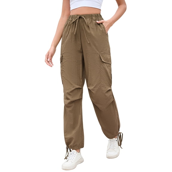 Women's Wide Leg Cargo Pants Baggy Smocked Waist Fashion Pants With Pockets