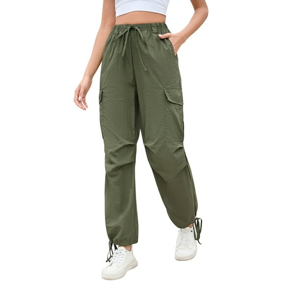 Women's Wide Leg Cargo Pants Baggy Smocked Waist Fashion Pants With Pockets